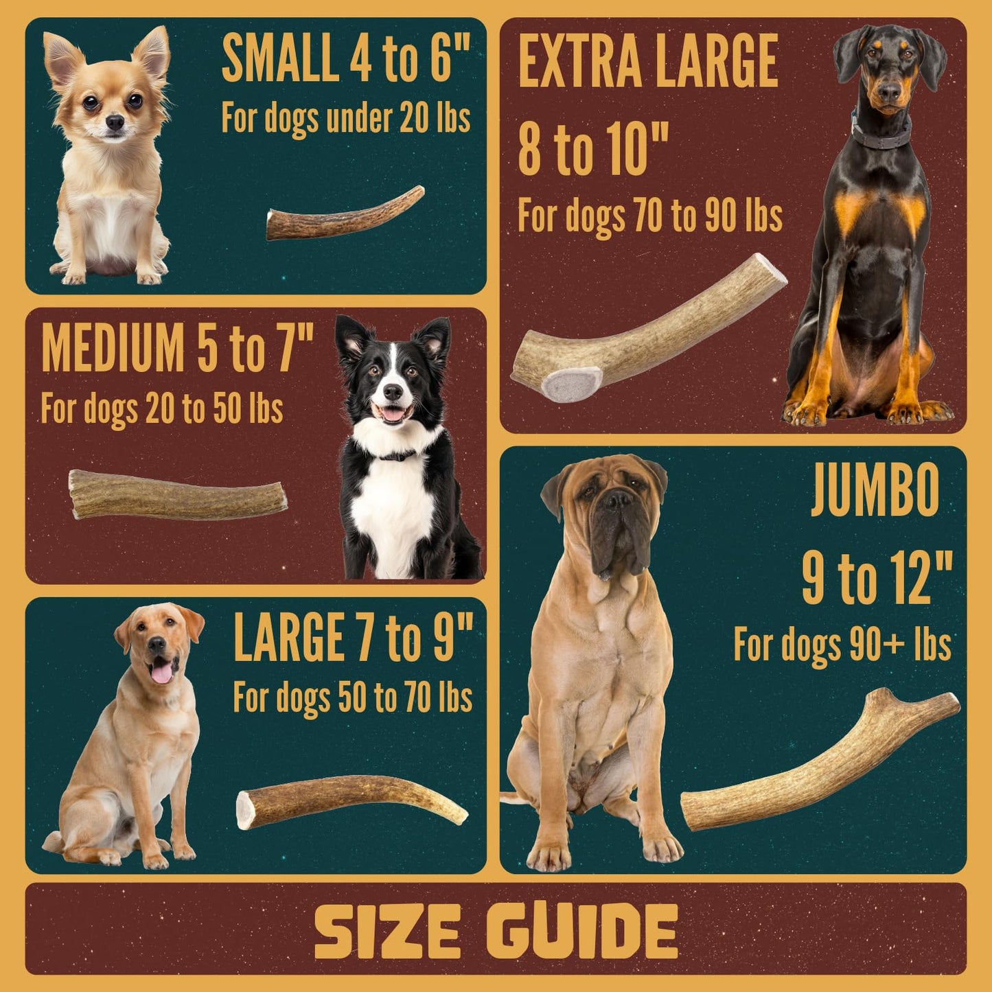 Jumbo Whole Elk Antler for Dogs, 9-11" Dog Bones for Aggressive Chewers