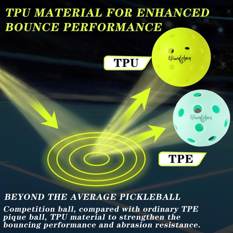Eliwdshen Outdoor Pickleballs TPU Enhanced Crack Resistance 40 Holes 6 Packs Pickleballs USAPA Competition Balls High Bounce Durable Beginner Intermediate Advanced Practice
