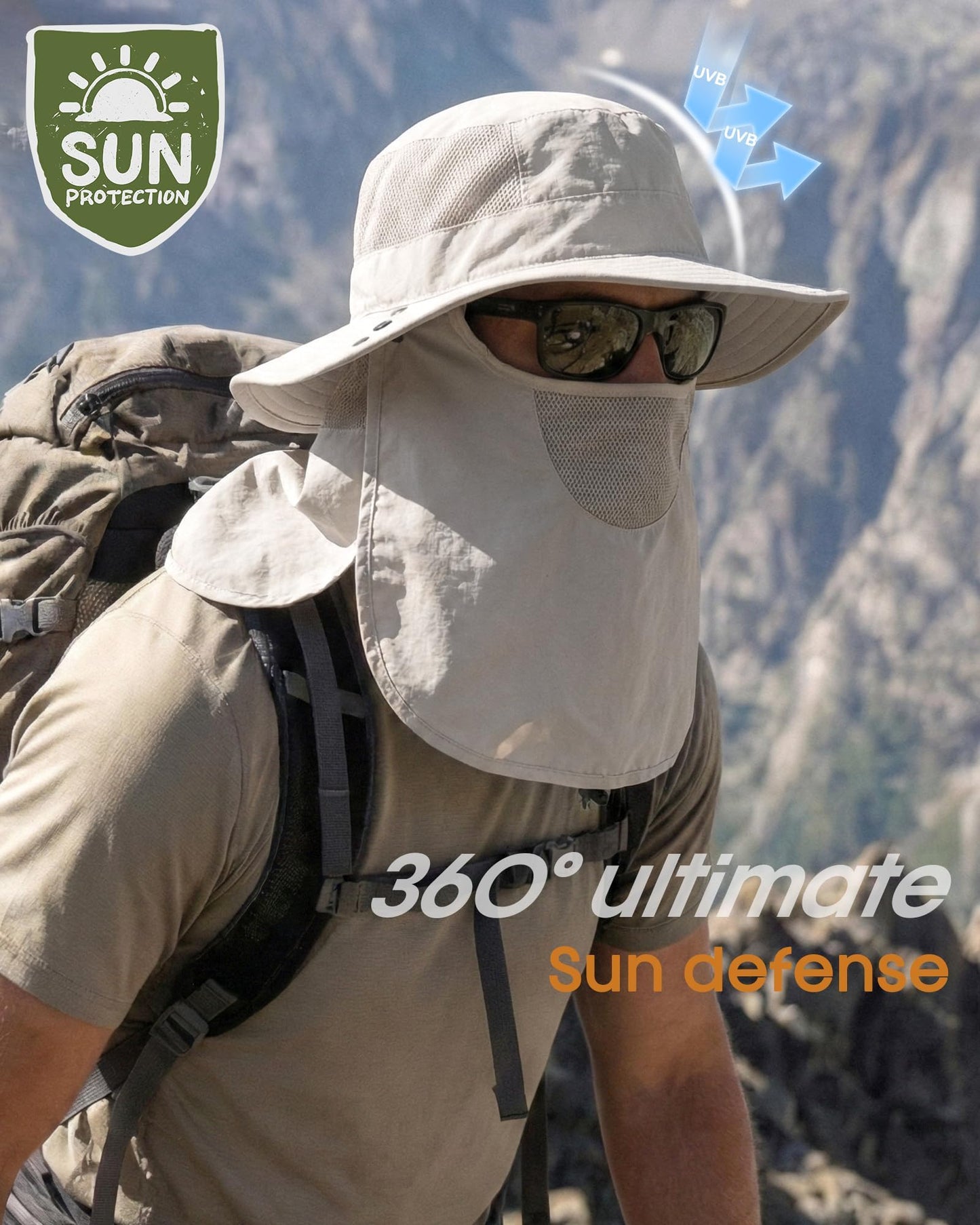 FURTALK Sun Hats for Men Face Cover Neck Flap with Wide Brim Fishing Hats