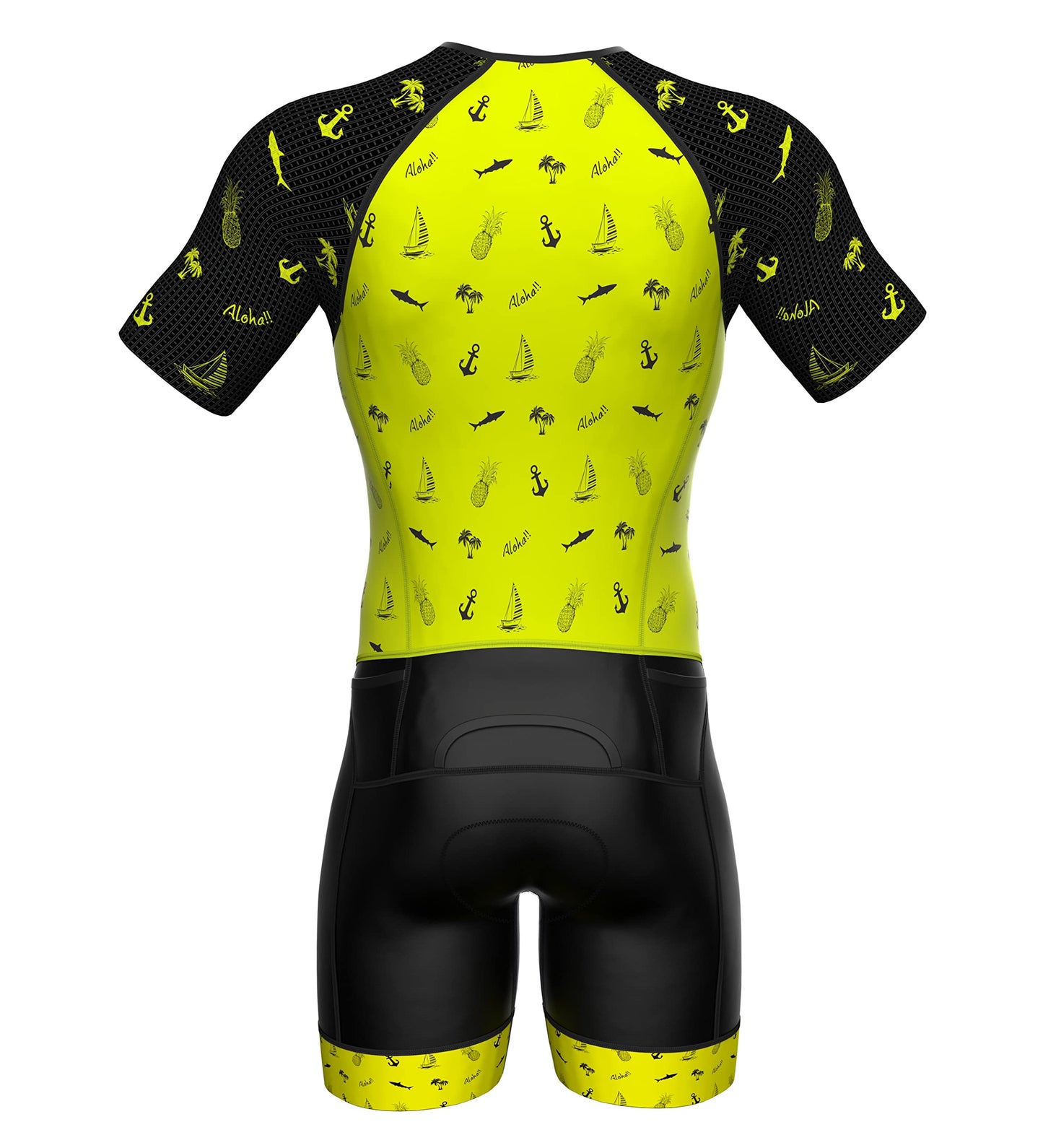 Sparx Mens Elite Aerosuit Triathlon Suit Mens Short Sleeve Tri Suit Skinsuit (Aloha, 3XL)