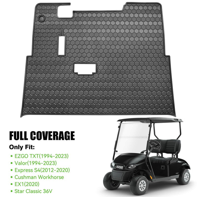 EZGO TXT Golf Cart Full Coverage Floor Liner Mat, fits EZGO TXT (1994+), Valor(1994+), Express S4(2012-2020), Cushman Workhorse, EX1(2020), Thick Anti-Slip Rubber, Black Trim