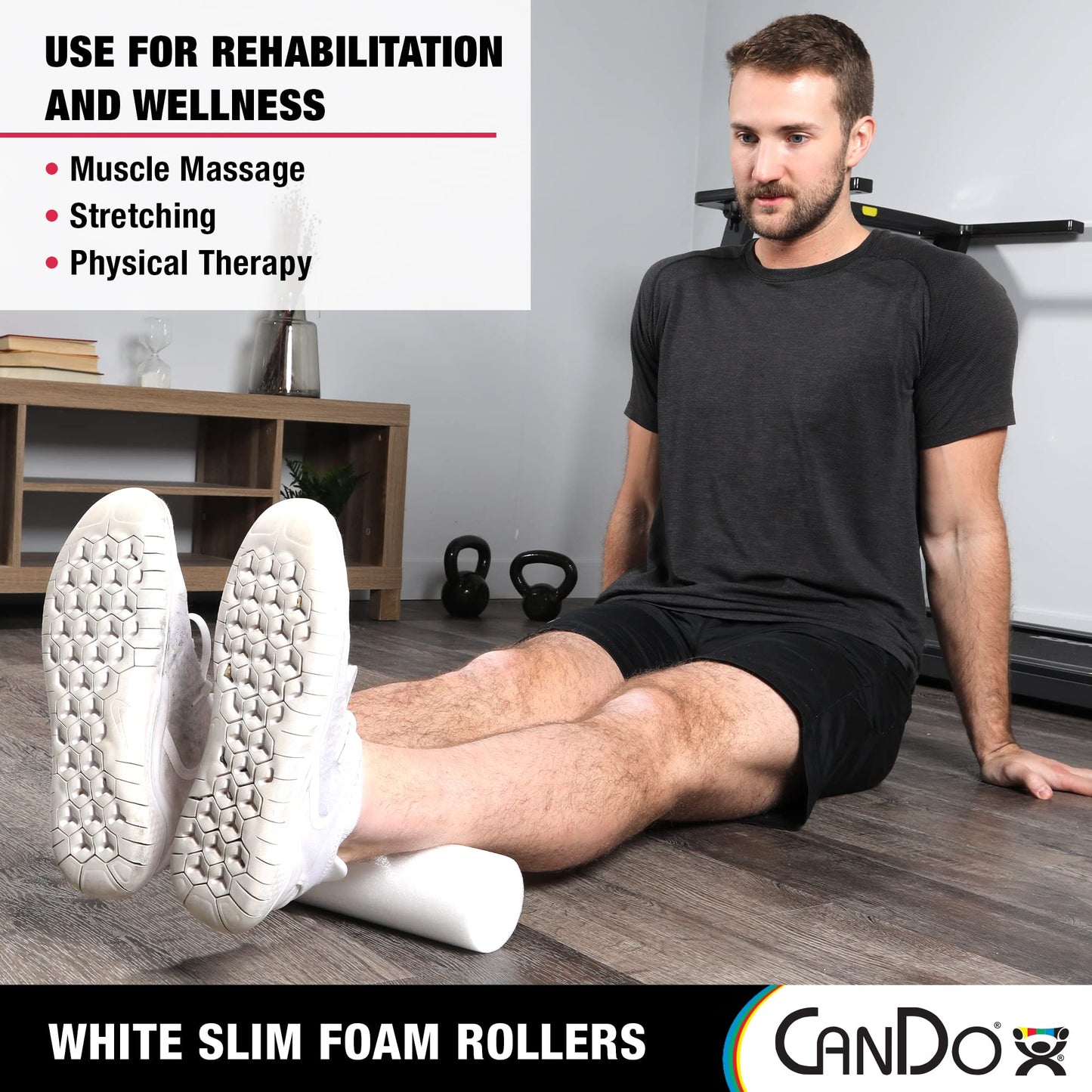 CanDo Slim White PE Foam Rollers for Exercise, Fitness, Muscle Restoration, Massage Therapy, Sport Recovery and Physical Therapy for Home, Clinics, Professional Therapy 3" x 36" Round