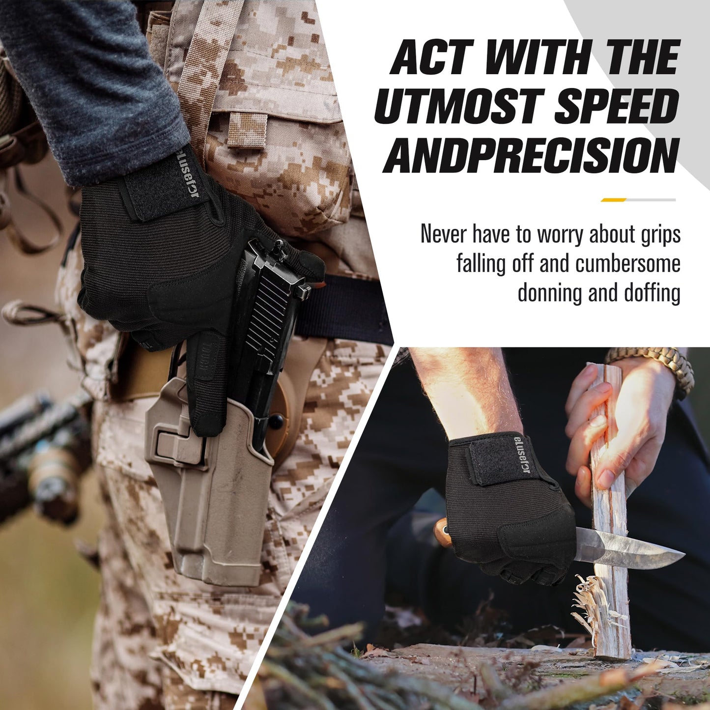 eLusefor Natural Tactile Shooting Glove: Seamless Wrap-Fingers Design,360°Touchscreen Freedom,Customizable Badge|Tactical,Police,Patrol,Law Enforcement Gloves for Men