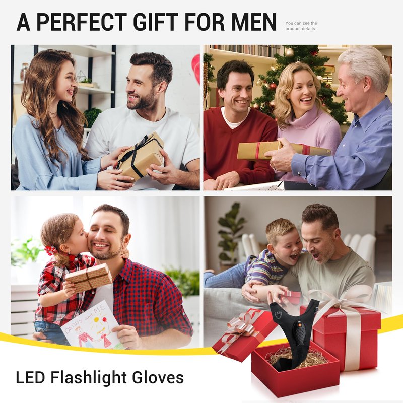 ThxToms Flashlight Gloves Rechargeable, Fathers Day Birthday for Men Husband Boyfriend Dad Him, Cool Gadgets Tools Finger Lights Waterproof for Repairing Fishing