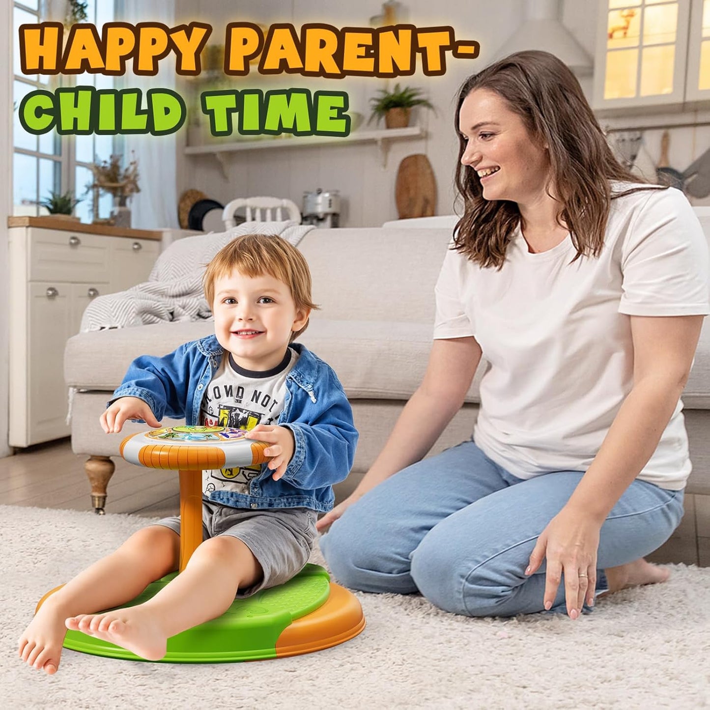 Dinosaur Sit and Spin Toy for Toddlers | 360° Spinning Seat with LED Lights & Music | Sensory Fun for Kids 1-5