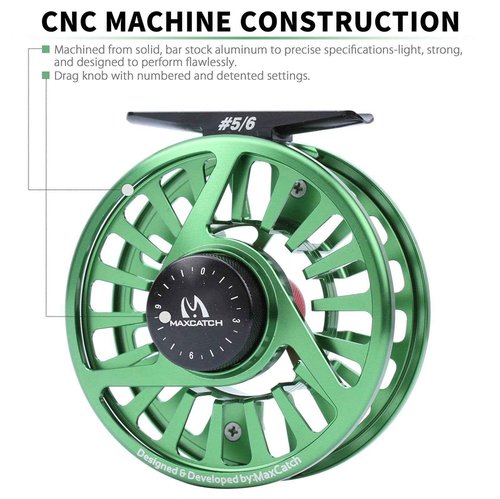 Maxcatch Fly Fishing Reel with CNC-machined Aluminum Body Avid Series Best Value - 1/3, 3/4, 5/6, 7/8, 9/10 Weights (Green Reel+Line Combo, 3/4 wt)