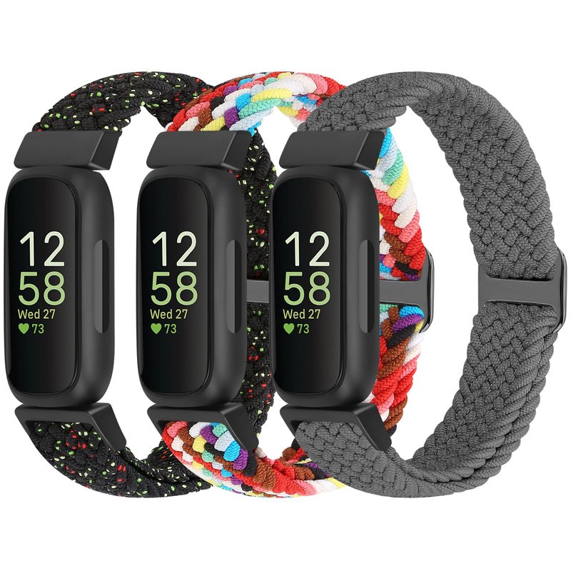 WolliLe Braided Watch Bands Compatible with Fitbit Inspire 3/2/HR/Ace 3/2, Soft Adjustable Nylon Loop Elastic Strap Sport Replacement Wristbands for Women Men