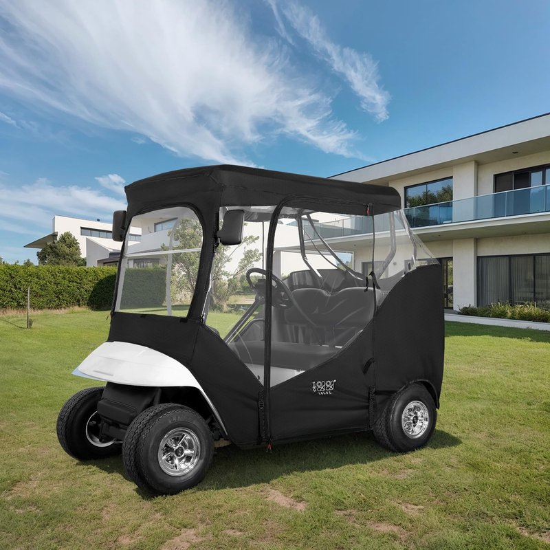 10L0L Golf Cart Weather Enclosure for EZGO TXT & RXV, 2 Passenger Waterproof Portable Drivable Golf Cart Storage Cover,Travel 4-Sided Driving Enclosure (Black/Transparent)