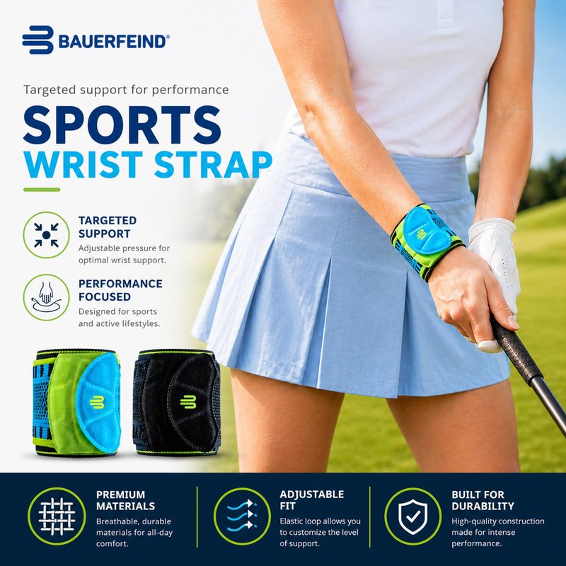 Bauerfeind Sports Wrist Strap - German Engineered Wrist Compression Support for Weightlifting, Crossfit, Tennis, Lifting - Adjustable Tightness Brace with 3D Airknit Fabric - 1 Per Box (Rivera, L/XL)