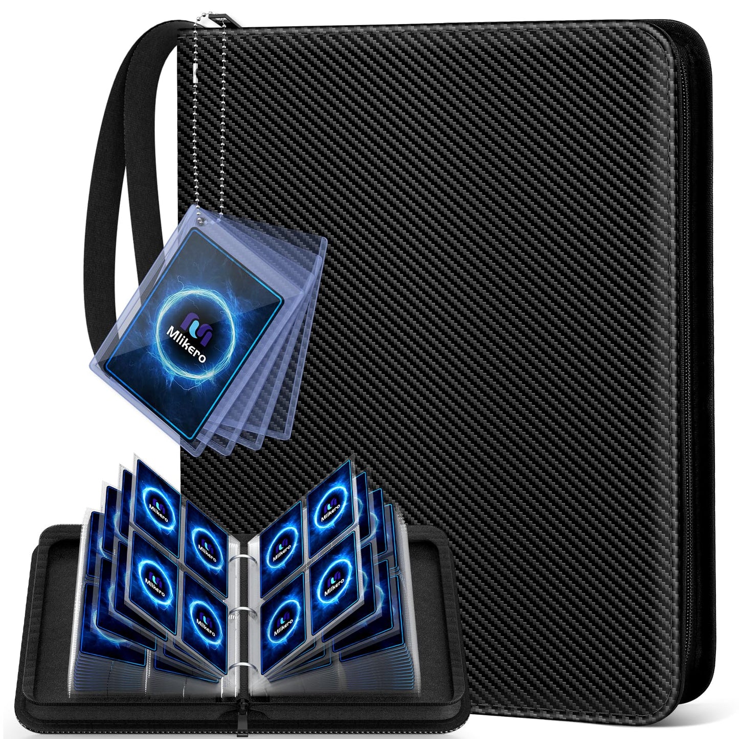 Mlikero 4 Pocket Trading Card Binder with Card Display Design, 440 Double Sided Pockets, Premium Sports Card Binder Compatible with MTG, TCG, Baseball Cards (Black)