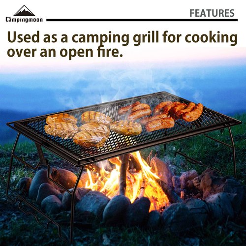 CAMPINGMOON 2pcs Campfire Grill Storage Rack Camping Grill Steel Foldable Stackable T-238
