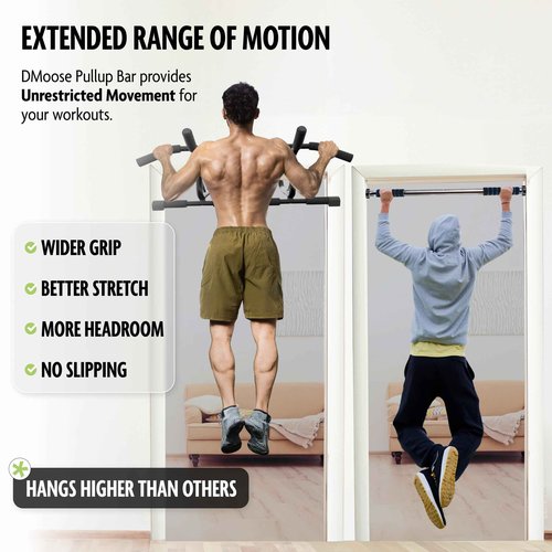 DMoose Pull Up Bar for Doorway - Upto 250 Lbs Capacity, Chin Up Bar with No Screwing & No Slipping Hanging Bar with Padded Handles for Strength Training, Door Frame Pullup Bar with Installation Guide (Black)