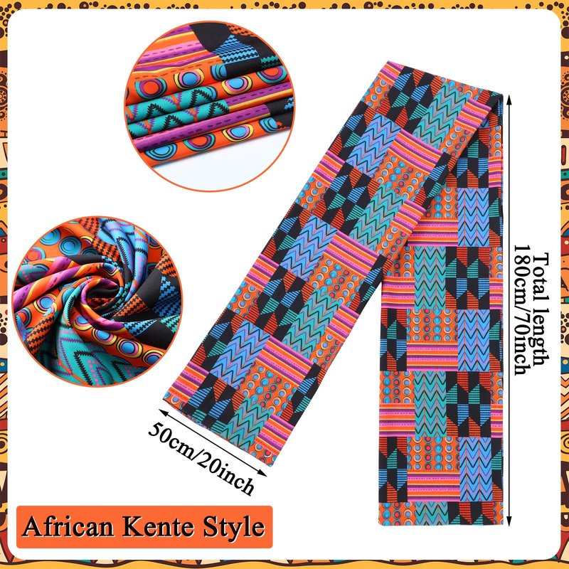 Geyoga 2 Pcs African Kente Pattern Kufi Hat Kente Kufi Hat Men and African Print Shawl for Emancipation Day Black History Choir Dance Men Women