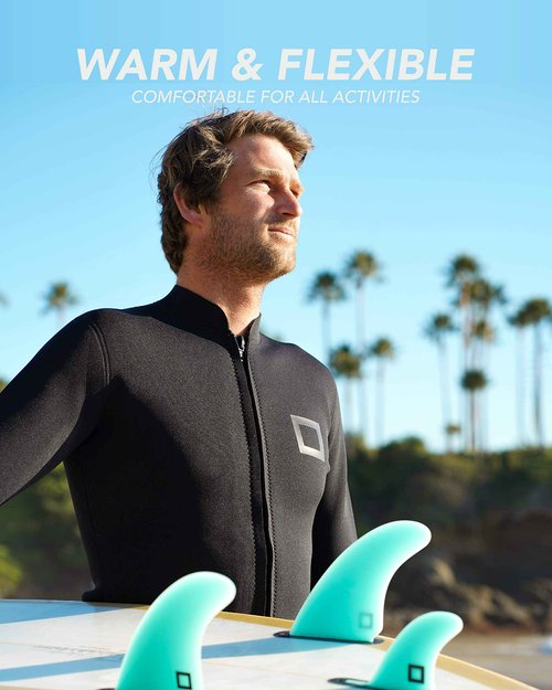 Surf Squared Men's Wetsuit Top Jacket 2mm or 3mm - Neoprene Long Sleeve for Warmth & Comfort, Extended Back Flap - Ideal for Surfing, Snorkeling & Watersports - Large - 3MM