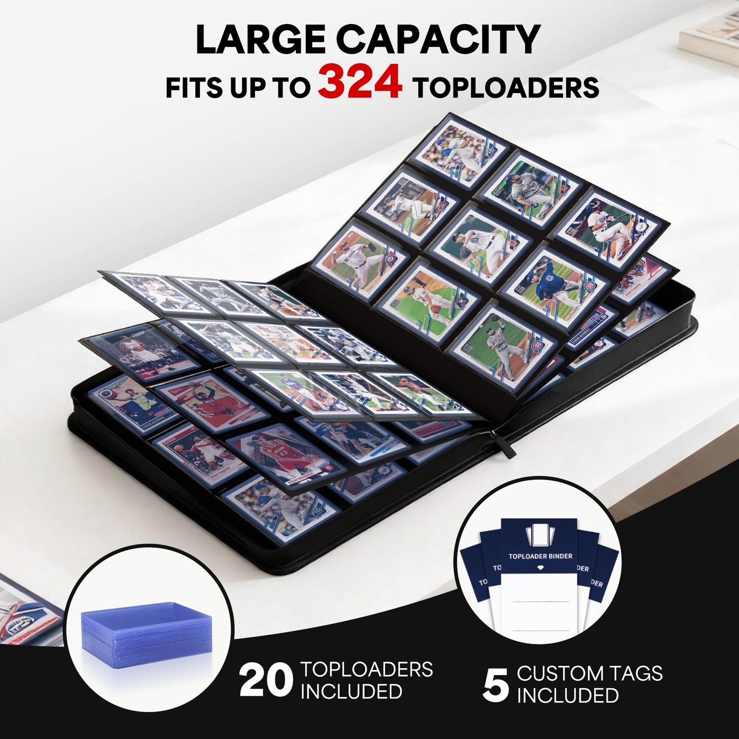 9 Pocket Top Loaders Trading Card Binder for 324 Cards Premium Zip Card Book Holder Label Design Card Binder for Trading Cards Intended For YuGiOh Sports Cards TCG MTG Game Cards(Black)