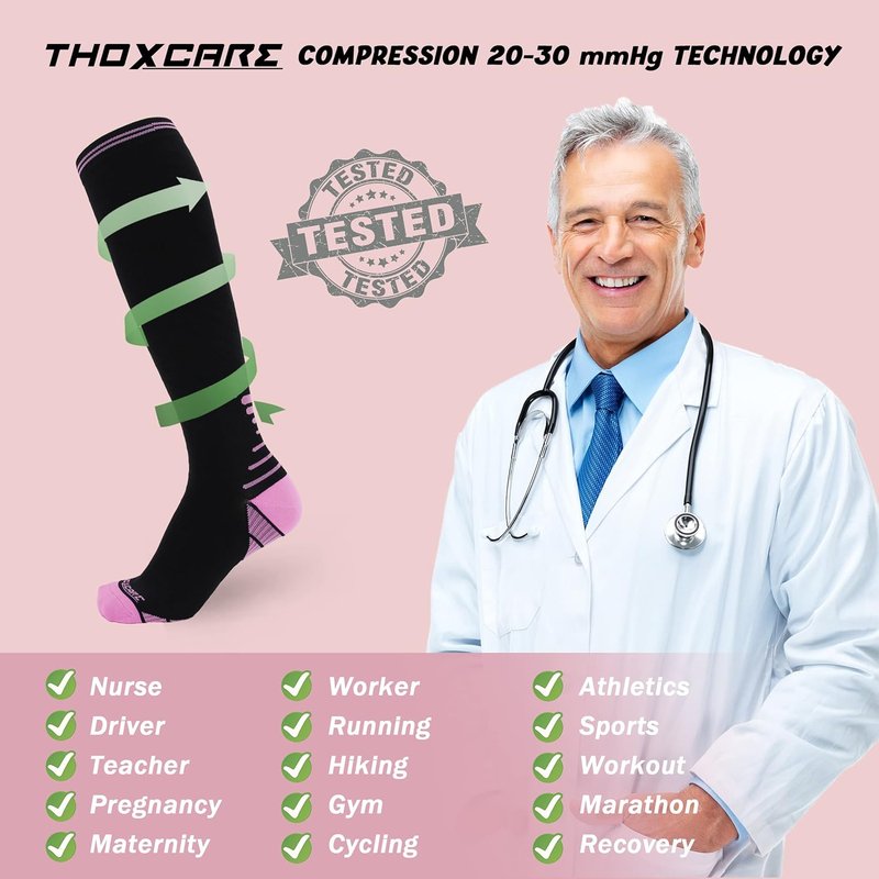 Compression Socks for Men & Women - 20-30 mmHg Knee High Support for Travel & Sports | 1 or 2 Pairs