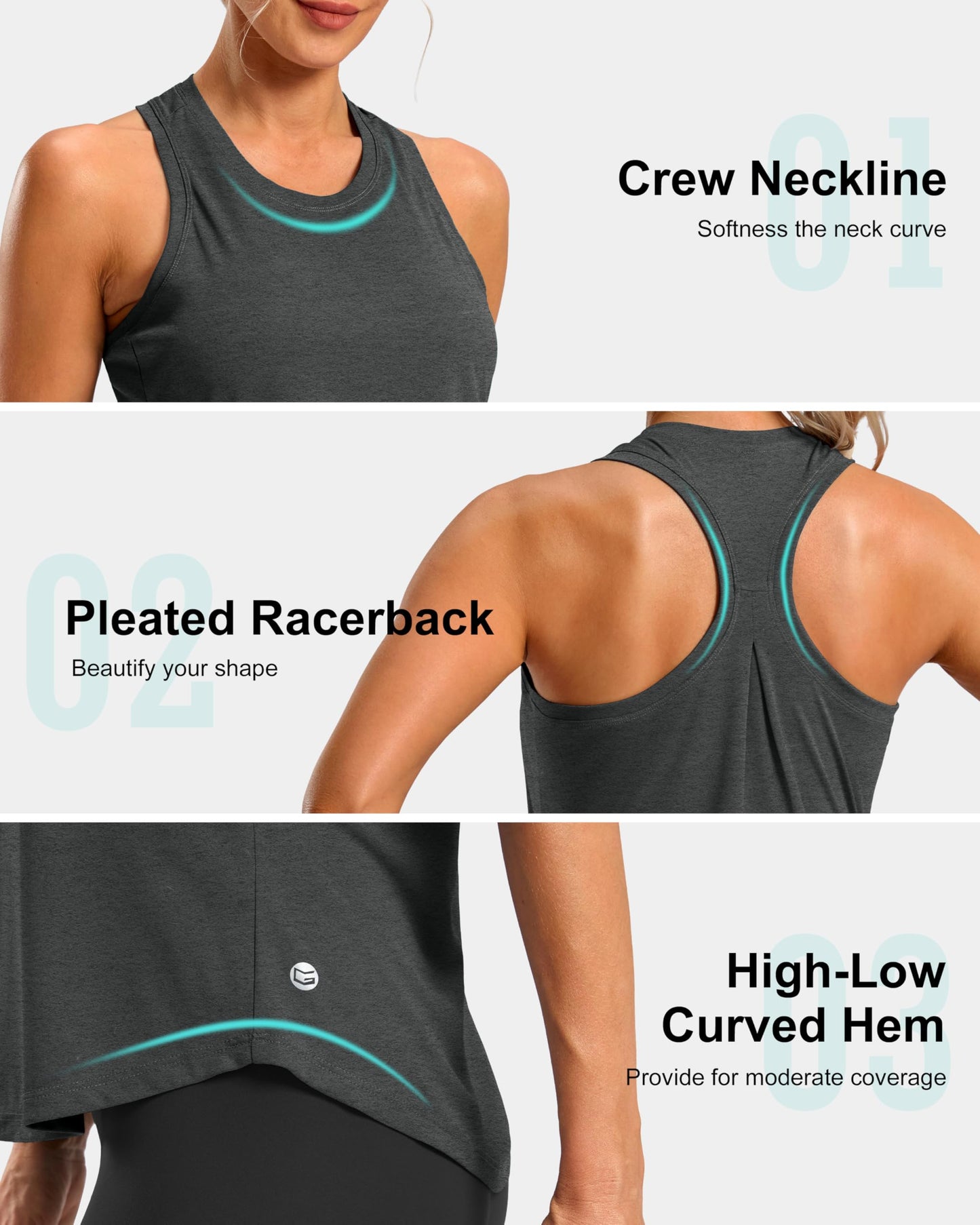 G Gradual Women's Workout Tank Tops Racerback Athletic Yoga Tops Loose Fit Sleeveless Running Gym Sports Shirts for Women(Charcoal,L)