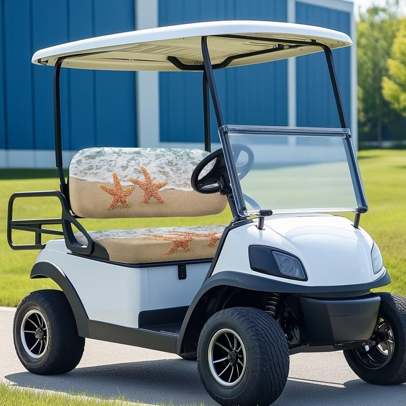 Bulopur Universal Golf Cart Seat Covers Kit Beach Starfish Golf Cart Front Seat Blanket Soft Elastic Golfcart Seats Covers Compatible with EZGO Txt & Club Car