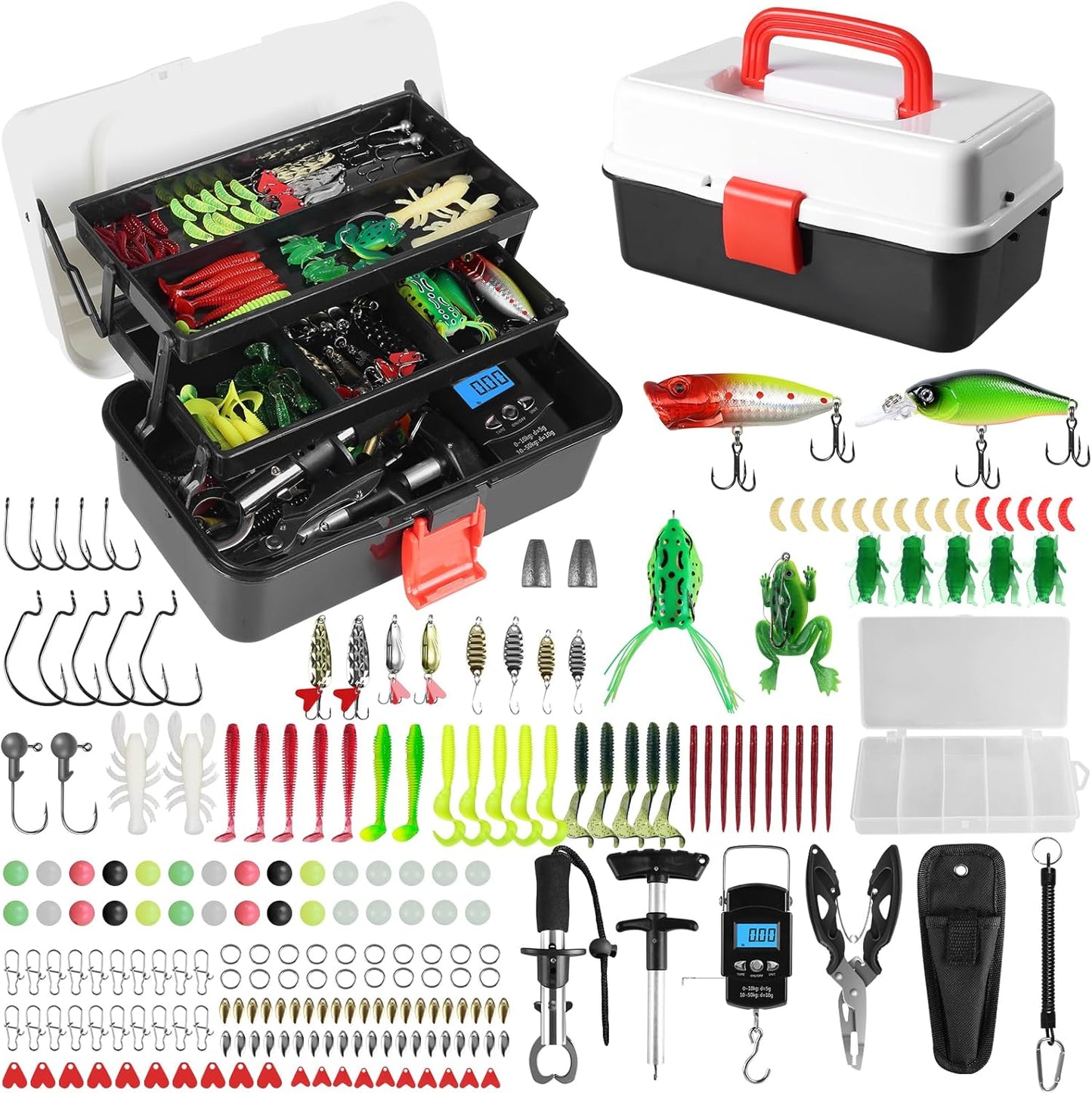 Fishing Tackle Box - 3 Layers with 213 Pcs Fishing Lures Kit & Essential Tools | Perfect for Beginners & Kids