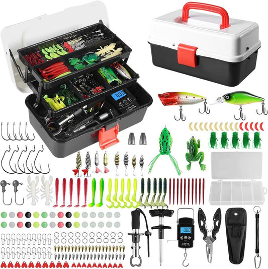 Fishing Tackle Box - 3 Layers with 213 Pcs Fishing Lures Kit & Essential Tools | Perfect for Beginners & Kids