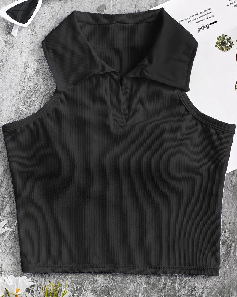 Women Workout Crop Top Built in Bra Ribbed Athletic Tank Tops Casual Sleeveless Collar Shirts Padded Sports Yoga Vest
