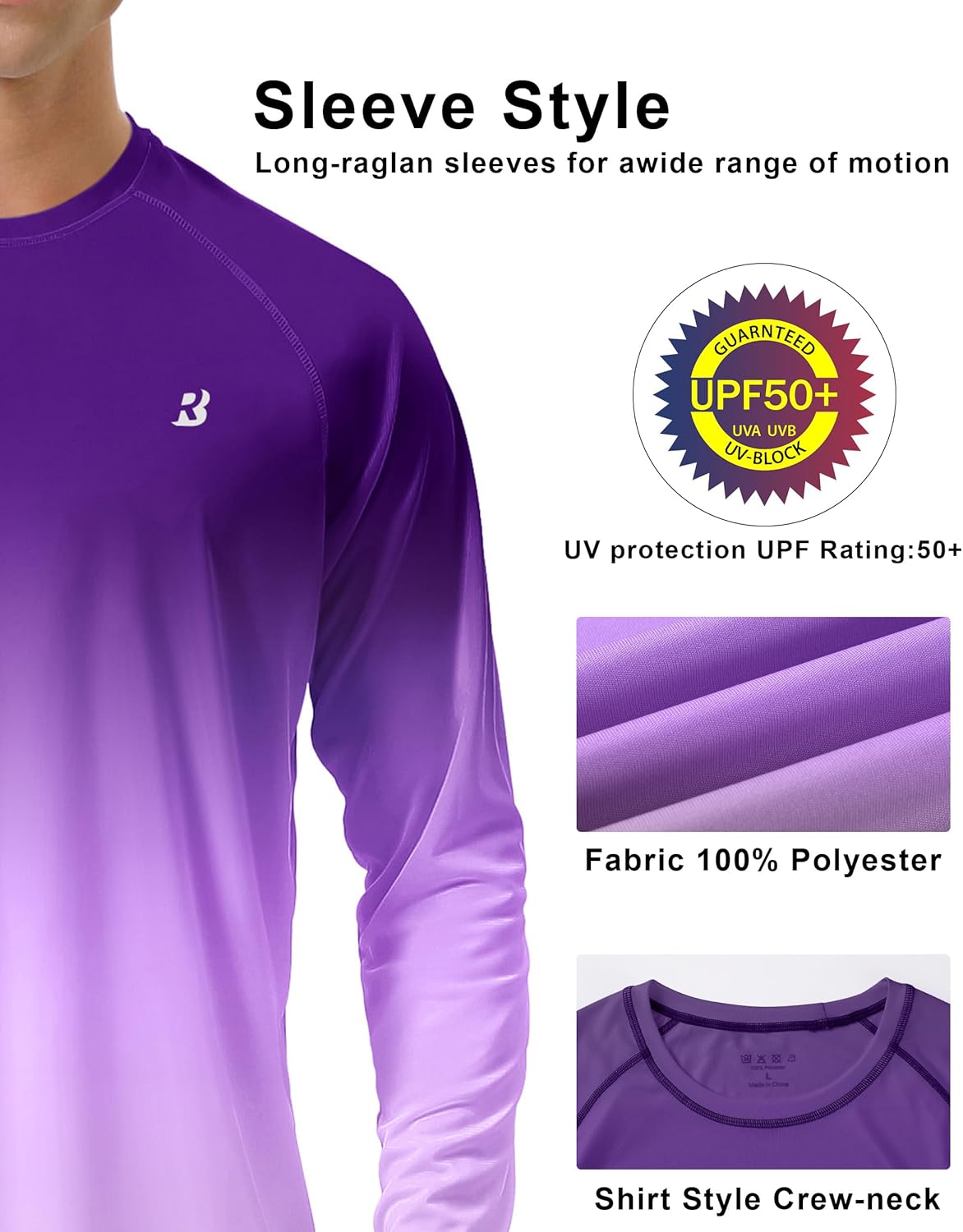 Men's UPF 50+ UV Sun Protection Long Sleeve Shirt - SPF Rash Guard for Fishing, Hiking, Swimming & Running