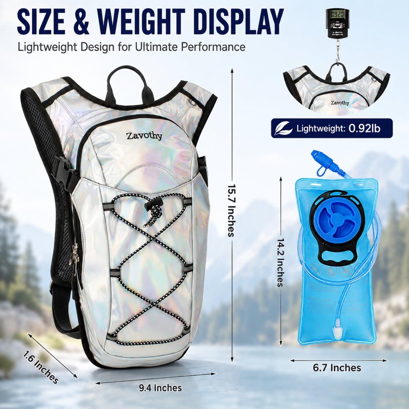 Zavothy Rave Hydration Backpack Lightweight Water Backpack for Cycling Running Hydration Pack Hiking Backpack with 2L Water Bladder White