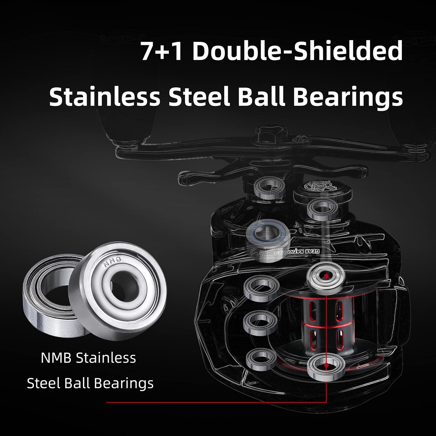 RUNCL Heroism Fishing Baitcasting Reels, 17.64LB Carbon Fiber Baitcasters, 7.3:1 Gear Ratio, 12 Levels Magnet Brake System, 7+1 BB, New Compact Design High-tech Innovation with Fish Bite Alarm System