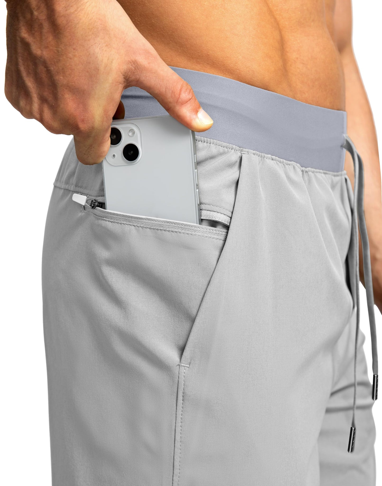 Soothfeel Men's Running Shorts with Zipper Pockets 9"/ 7"/ 5" Lightweight Quick Dry Basketball Gym Workout Athletic Shorts for Men (Light Grey, XXL)