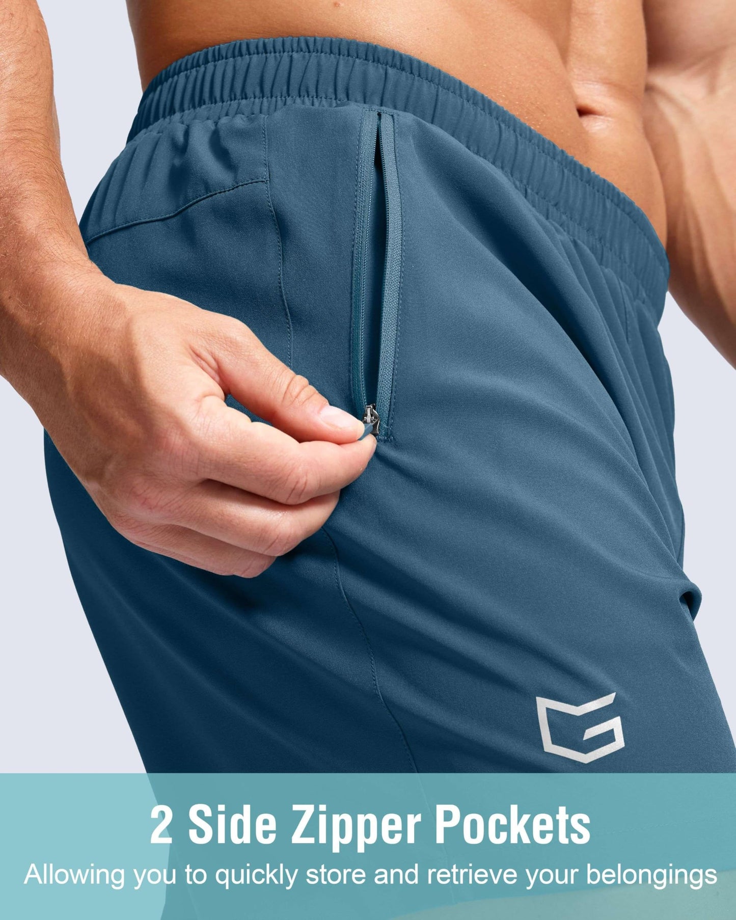 G Gradual Men's Athletic Running Shorts with Zipper Pockets Quick Dry 7"/ 5"/ 9" Workout Gym Shorts for Basketball Hiking(Dusty Blue,5M)