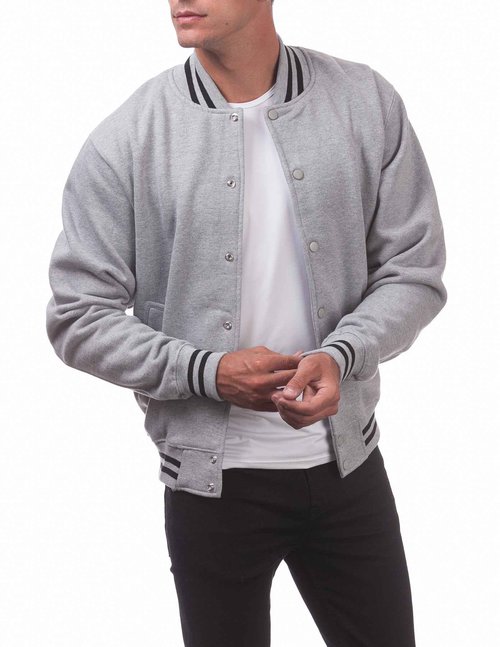 Pro Club Men's Varsity Fleece Baseball Jacket, Heather Gray/Heather Gray, 5X-Large