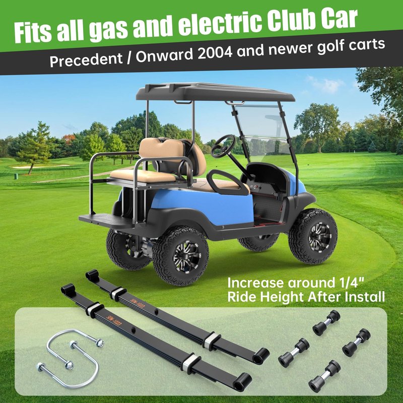 10L0L Golf Cart Heavy Duty Rear Leaf Spring Kit, 4-Leaf Springs with Bushings & Sleeves for Club Car Precedent/Onward 2004+ Gas & Electric, OEM 102509301 102513001