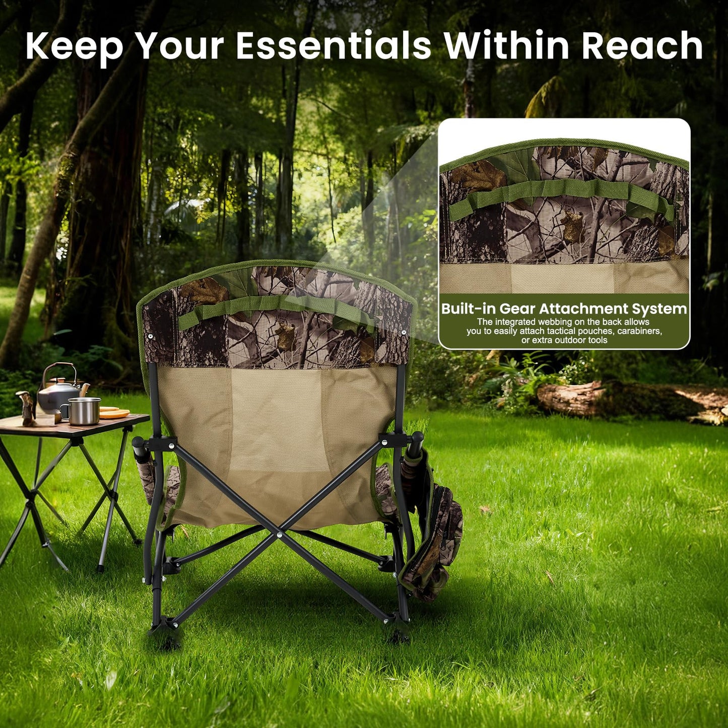 SUNNYFEEL Portable Low Profile Hunting Chair for Ground Blind, Lightweight Folding Turkey Hunting Chair with Silent Steel Frame, No-Sink Feet & Carry Strap, Camo Hunting Seat