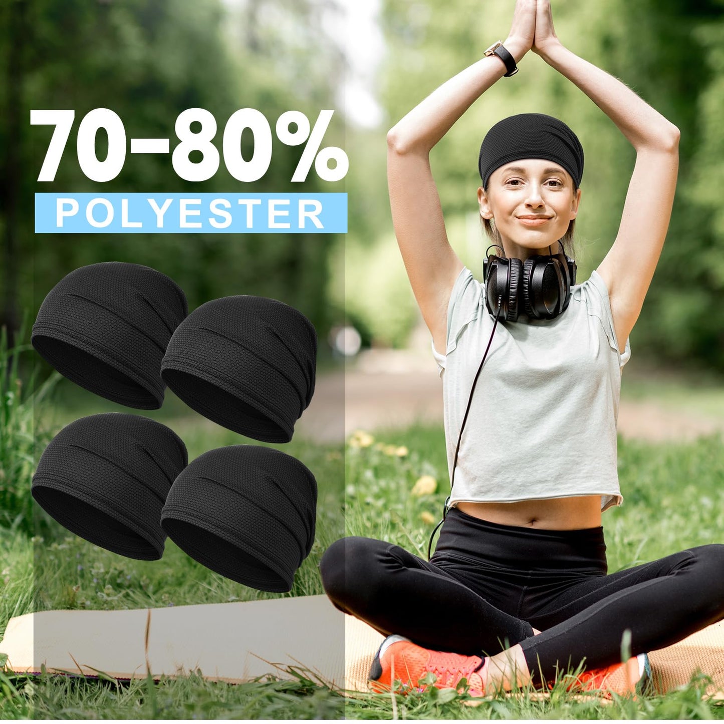 JenPen Cooling Skull Cap for Men Women, Breathable 3D Mesh Quick Dry Helmet Liner, Summer Sweat Wicking Running Cycling Cap(Black,4 Pcs)