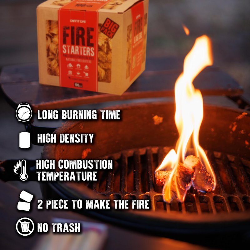DIMTORI 100 pcs Fire Starter - Natural Fire Starters for Campfires, Fire Pit, Pizza Oven, Fireplace, Smoker, BBQ, Pellet Stove & Wood - Fire Starters for Grill, Charcoal Starter