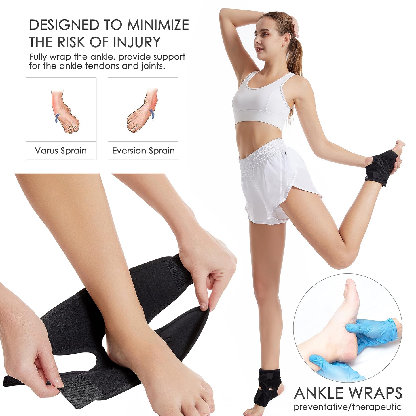 HiRui Ankle Wraps Ankle Brace Compression Ankle Support for Men Women, Ankle Stabilizer for Running Basketball Soccer Fitness Sprains Arthritis Recovery-Breathable, Adjustable (M, 2 Pack)