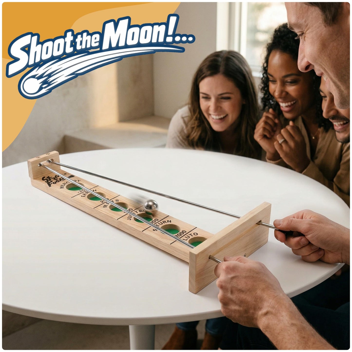 WE Games Shoot the Moon - Classic Solid Wood Rolling Ball Game for Family Fun & Skill Building, Enhances Social Skills, Patience & Perseverance
