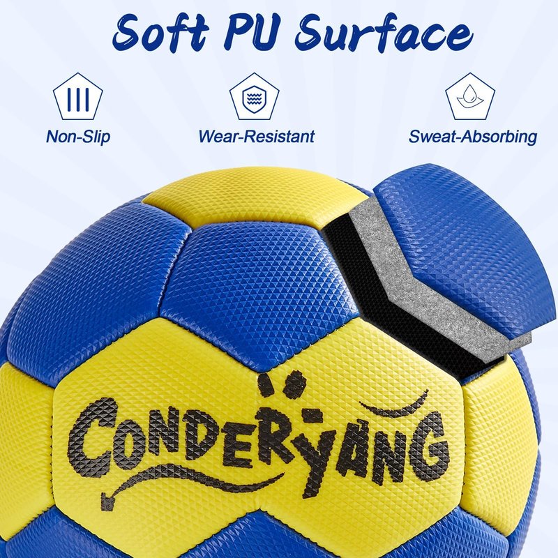Conderyang Handball Ball with Pump Needle Size 3 PU Handballs Blue and Yellow Hand Ball Balls Single Handball Attractive and Durable Design for Youth League Game Training Practice 7.1 Inches/18cm