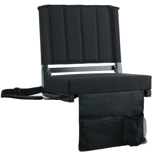 SPORT BEATS Stadium Seats with Back Support Bleacher Chairs with Back and Cushion Thick Padded Bleacher Seats Includes Shoulder Strap Black 1pc Standard