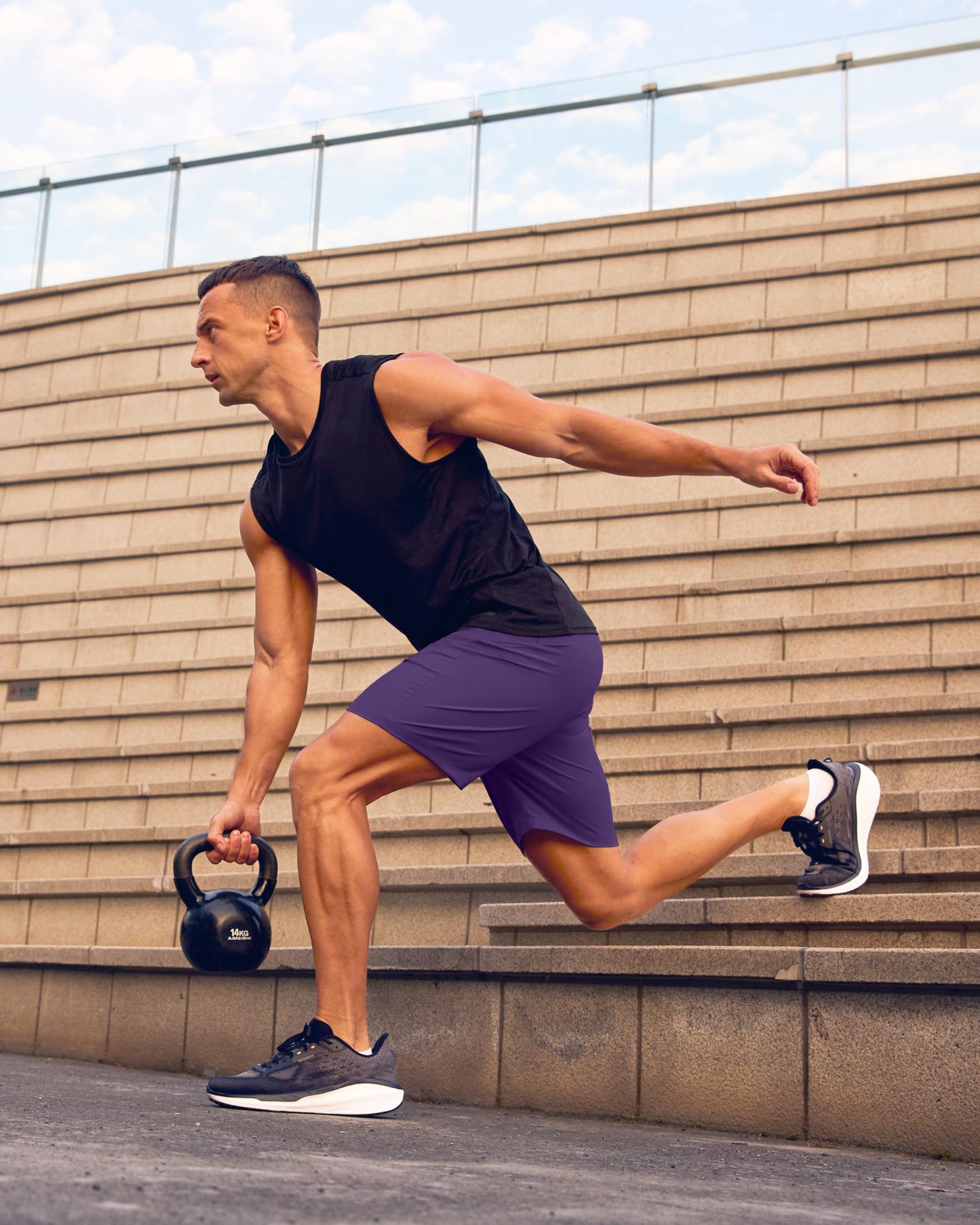 Men's Athletic Running Shorts with Zipper Pockets Quick Dry 7"/ 5"/ 9" Workout Gym Shorts for Basketball Hiking(Purple,9XL)