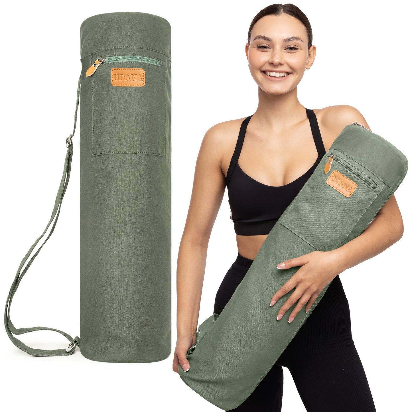 UDANA Green Yoga Mat Bag | Large Yoga Mat Bags for Women & Men | Fits Thick Yoga Mat & Yoga Accessories | Three Storage Pocket | Adjustable Yoga Bag Shoulder Strap | Great As Gym Bag