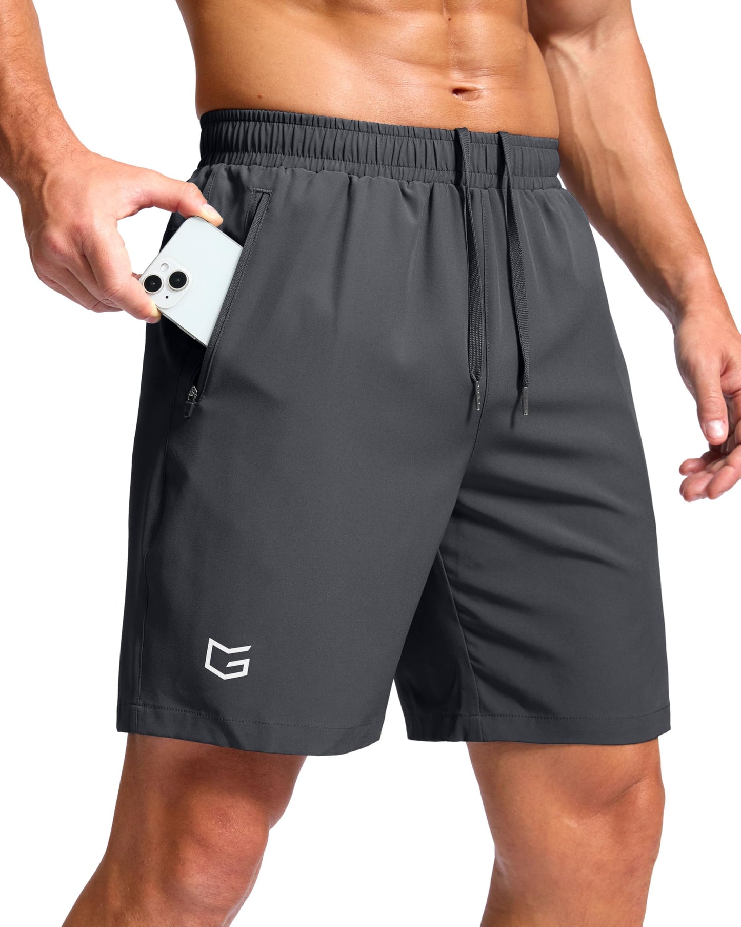 G Gradual Men's Athletic Running Shorts with Zipper Pockets Quick Dry 7"/ 5"/ 9" Workout Gym Shorts for Basketball Hiking(Dark Grey,7XXL)