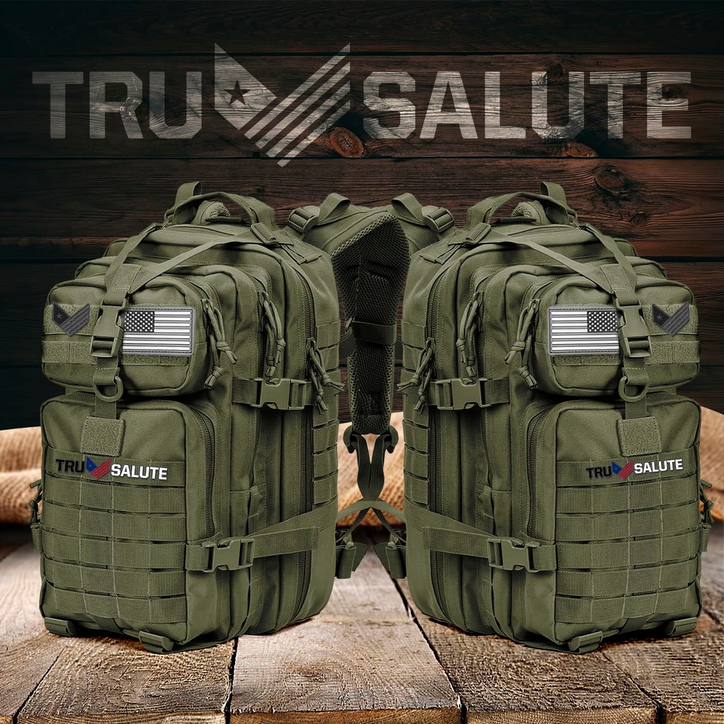 Tru Salute 45L Military Tactical Backpack Large Army 3 Day Assault Pack Molle Bugout Bag Rucksack (Amy Green)