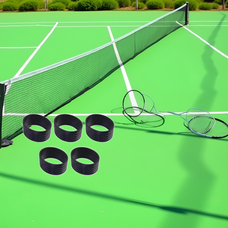 Myuiao 5Pcs Black Tennis Racket Handle Rubber Ring Stretchy Tennis Racquet Band Overgrips, Tennis Racket Grips, Racquet Accessories