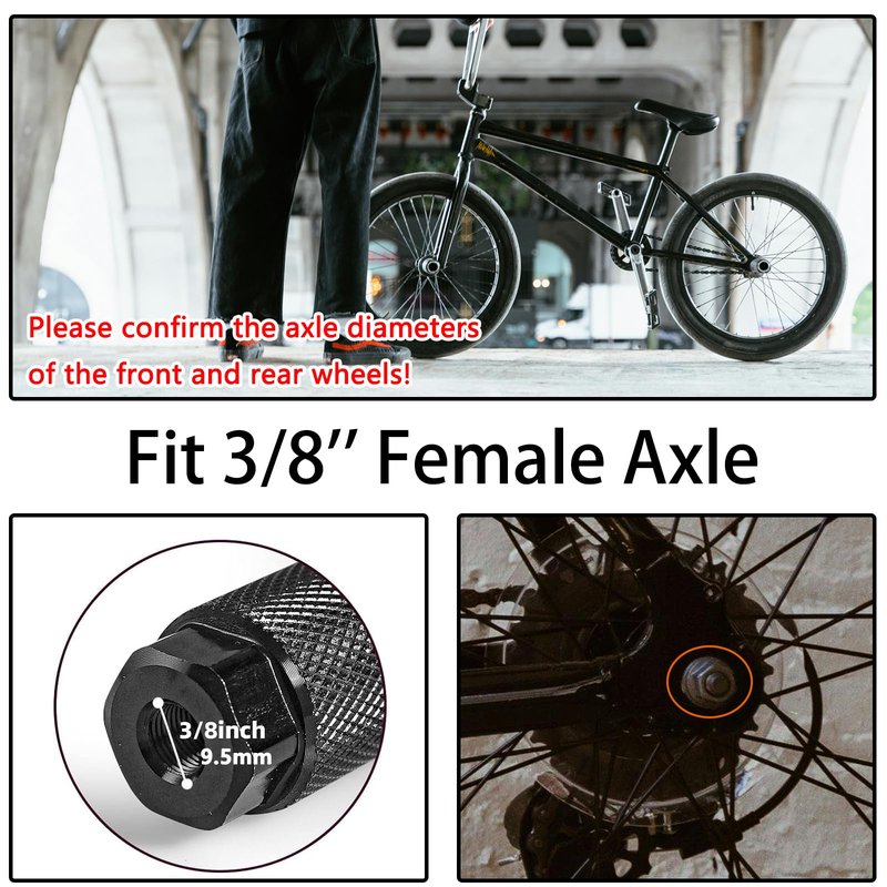 Bike Pegs, Aluminum Anti-Skid Bmx Bicycle Foot Pegs for Mountain Bike Cycling, Stunt Pegs Fit 3/8 inch Axles (Black)