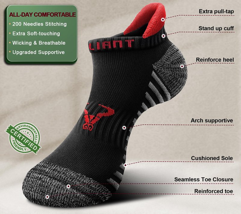BULLIANT Women Ankle Socks, Active Low-Cut Sock Cushioned Footbed Arch Support for Running Walking Sneakers(6Pairs,Shoes Size:Women 8-10)