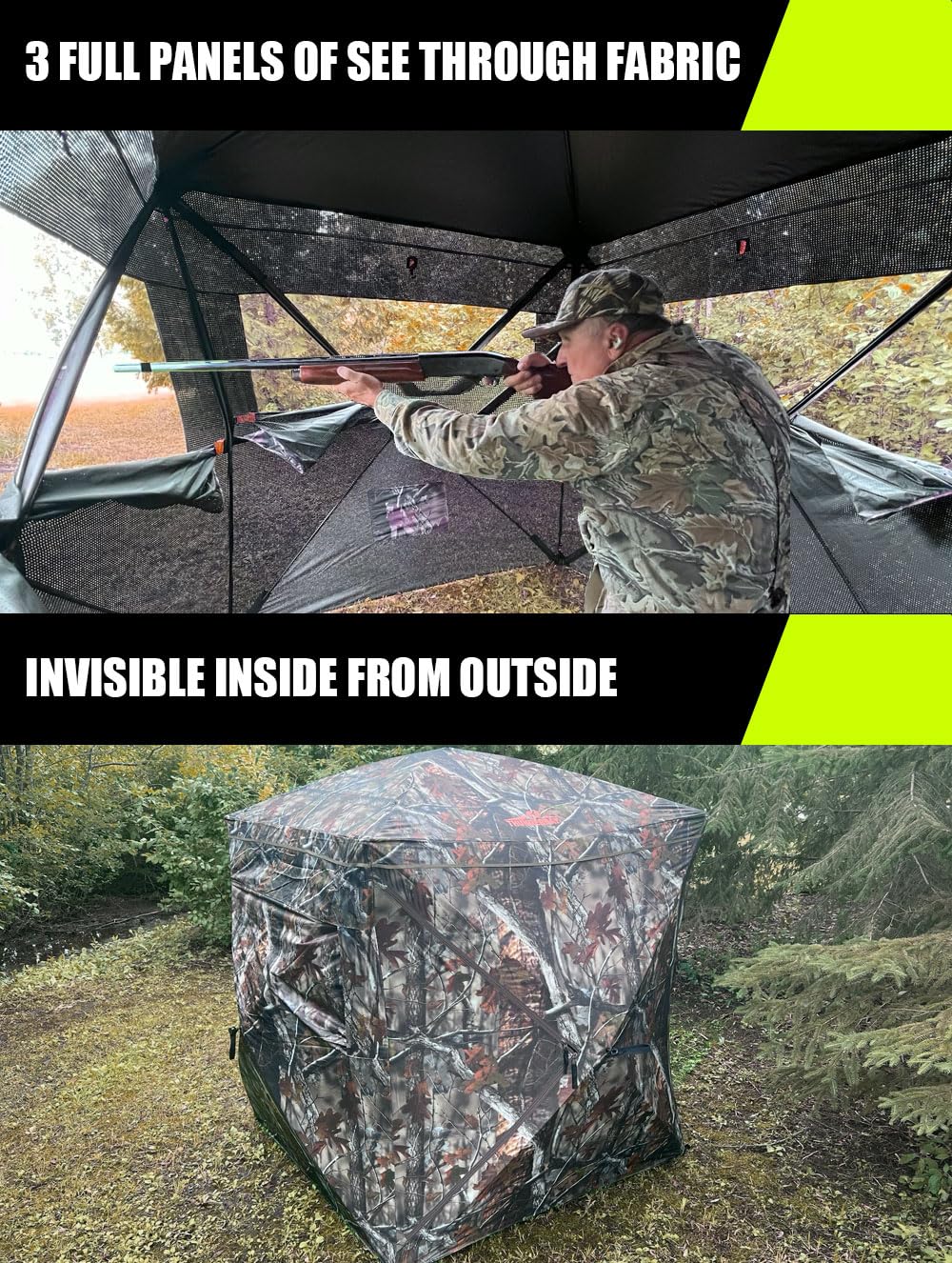 THUNDERBAY See Through Hunting Blind 270 Degree with Carrying Bag & Ground Stakes, Portable 2-3 Person Pop Up Ground Blinds, Durable See Thru Hunting Tent for Deer & Turkey Hunting