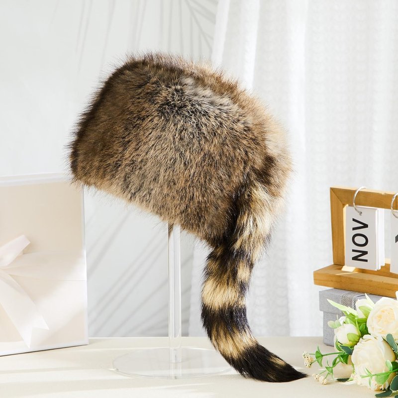 Raccoon Hat with Tail - Faux Fur Unisex Winter Cap for Cold Weather | Warm & Stylish
