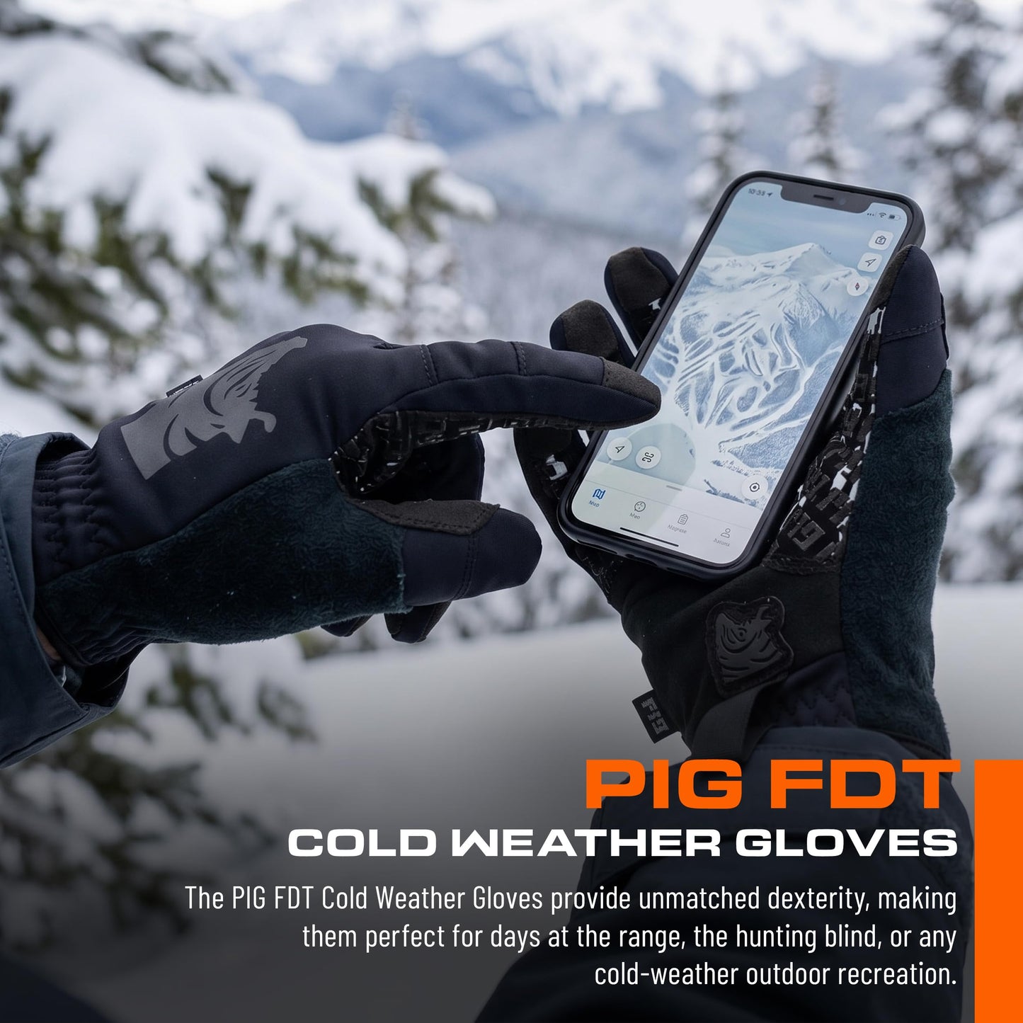 PIG FDT Full Dexterity Cold Weather Gloves, Insulated, Touchscreen Compatible, Silicone Grip, for Shooting Sports, 1 Pair, Black, Large