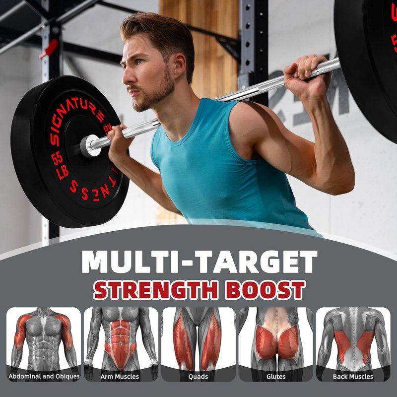 2-Inch Olympic Bumper Weight Plates Set - 180 LB with 7FT Barbell | Colored Weight Plates for Home Gym